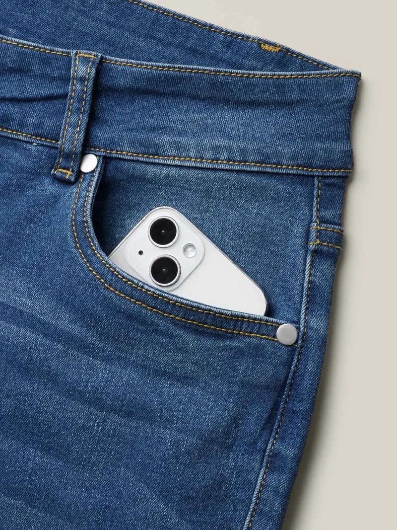 Ripped Mid-Rise Straight-Leg Jeans