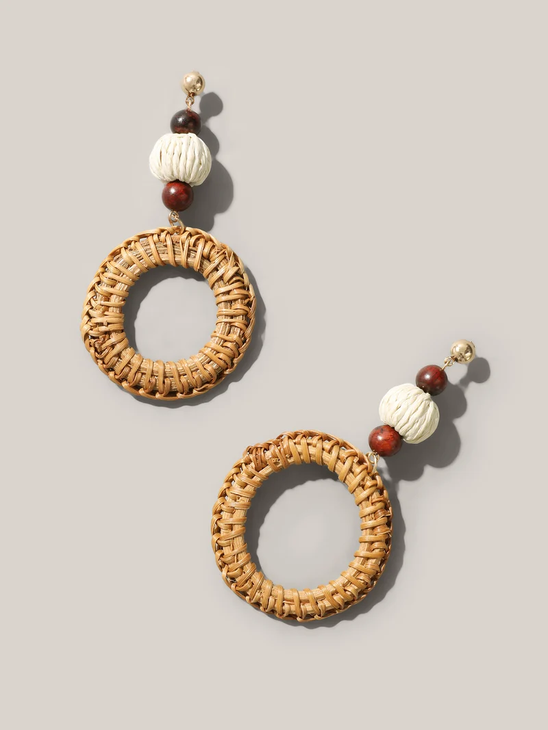 Straw Hoops Beaded Drop Earrings