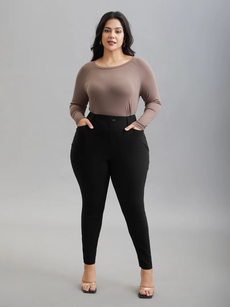 No-Waist Gap Decorative Placket Skinny Pants