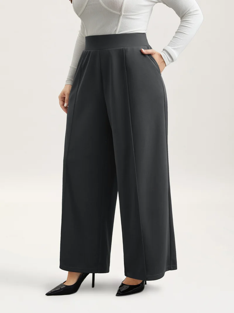 Ruched Tummy-Control Seamed Wide Leg Pants
