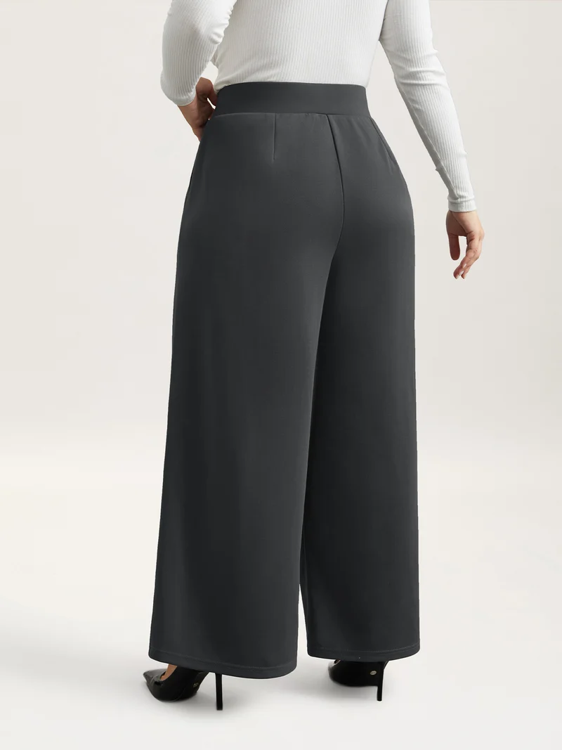 Ruched Tummy-Control Seamed Wide Leg Pants