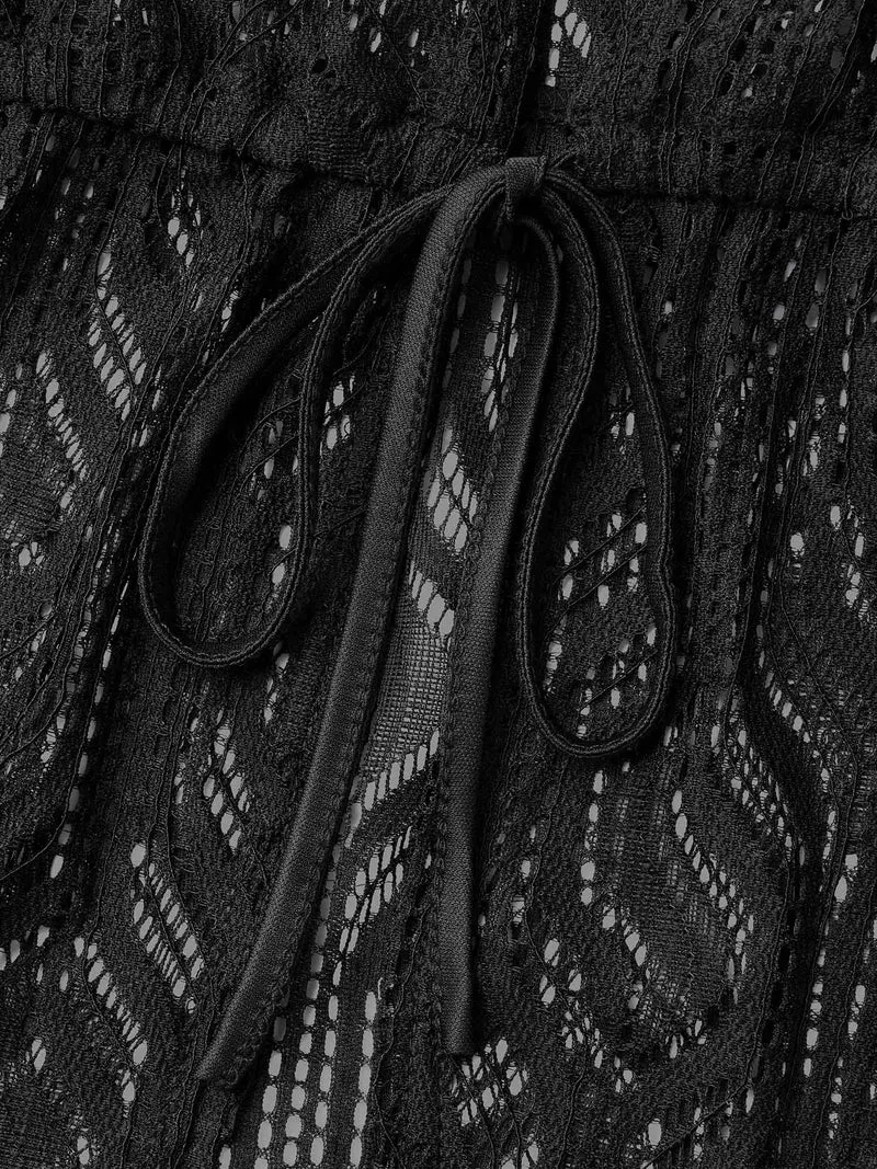 Textured Sheer Drawstring Curved Kimono