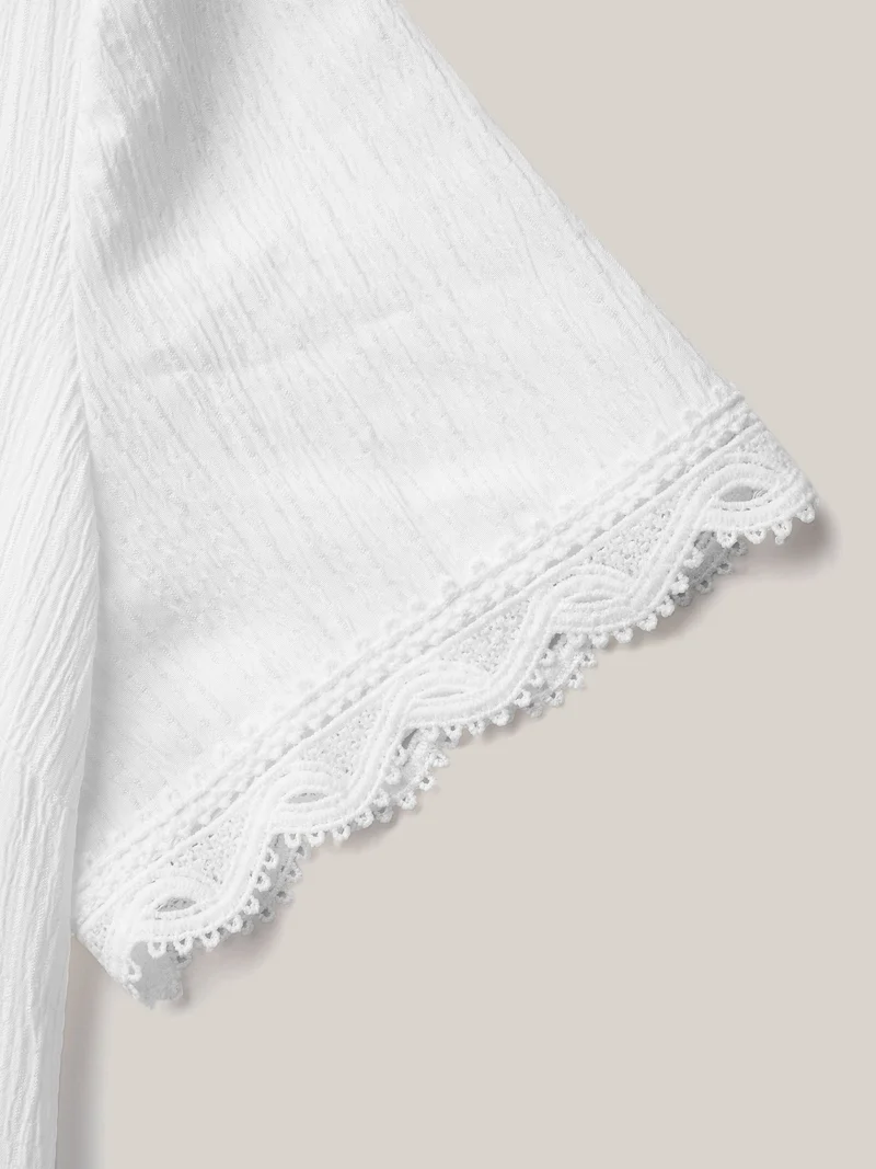 Scalloped Lace Textured Sheer Flared Shirt