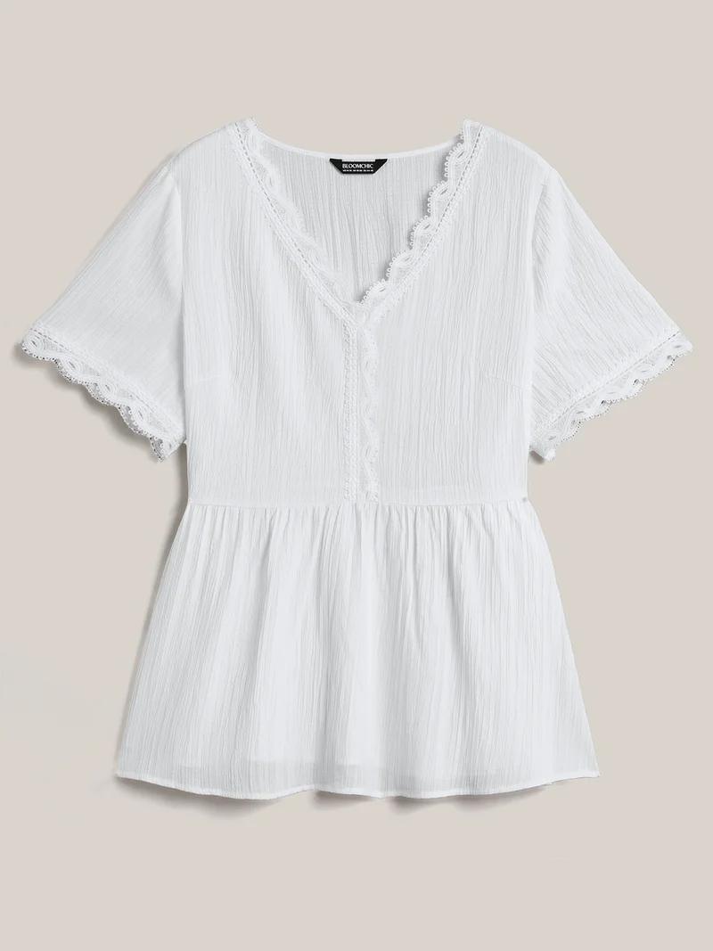 Scalloped Lace Textured Sheer Flared Shirt