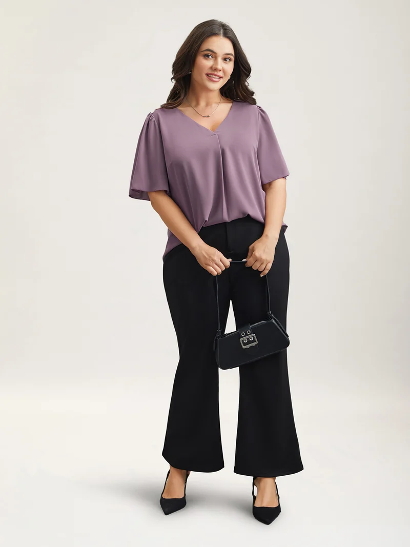 Pleated-Front Flutter Sleeve Shirt