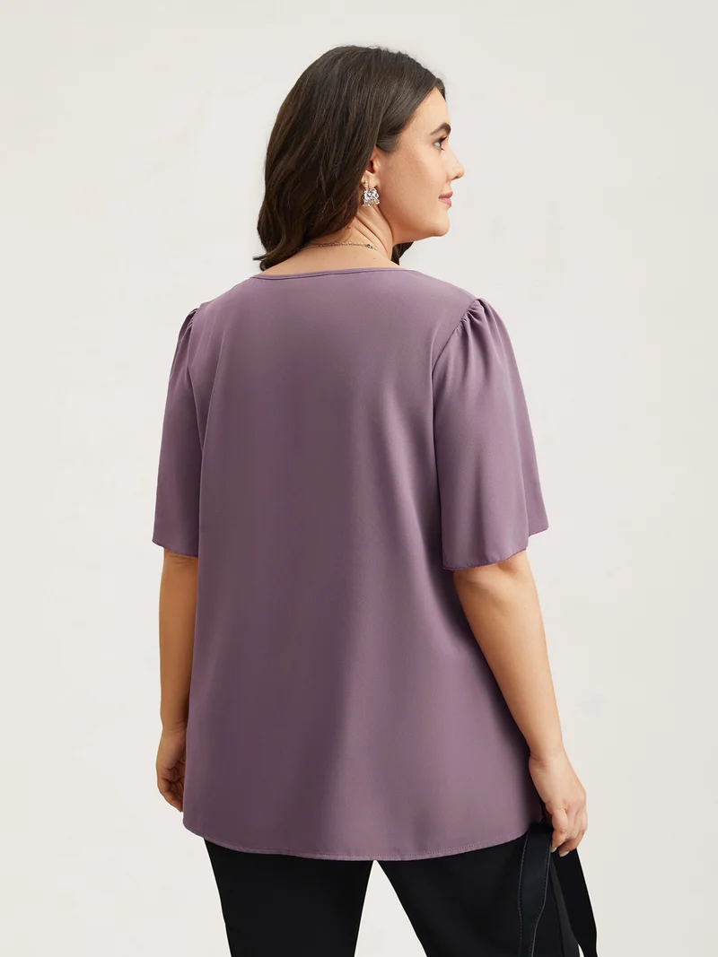 Pleated-Front Flutter Sleeve Shirt