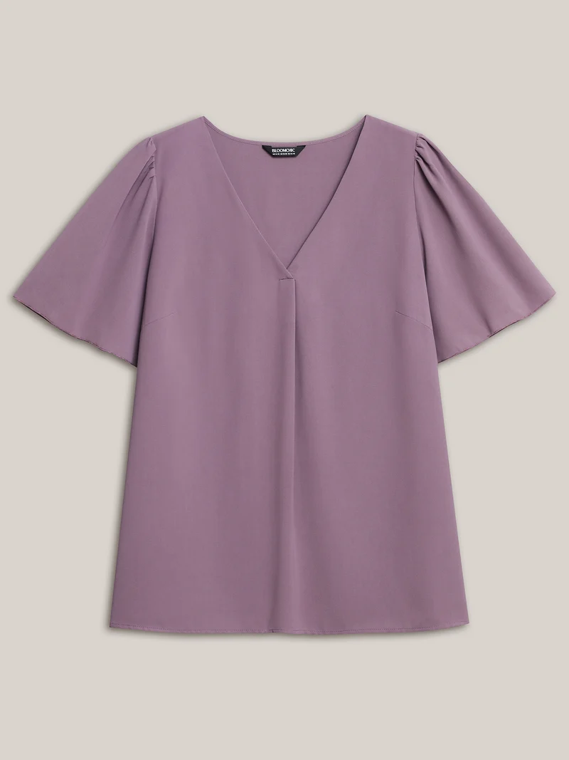Pleated-Front Flutter Sleeve Shirt