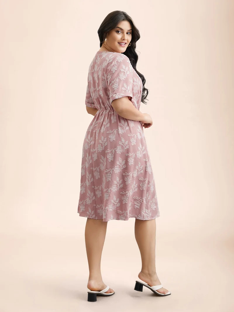 V-Neck Floral Textured Pockets Dress