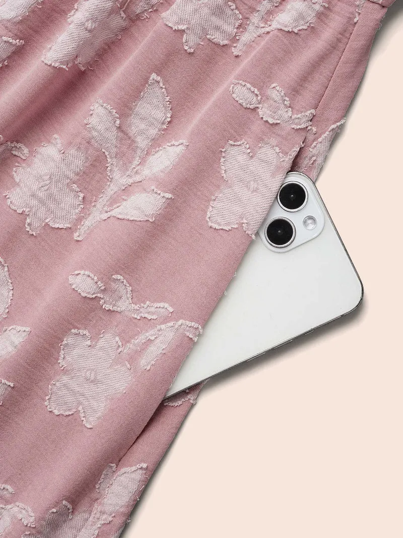 V-Neck Floral Textured Pockets Dress