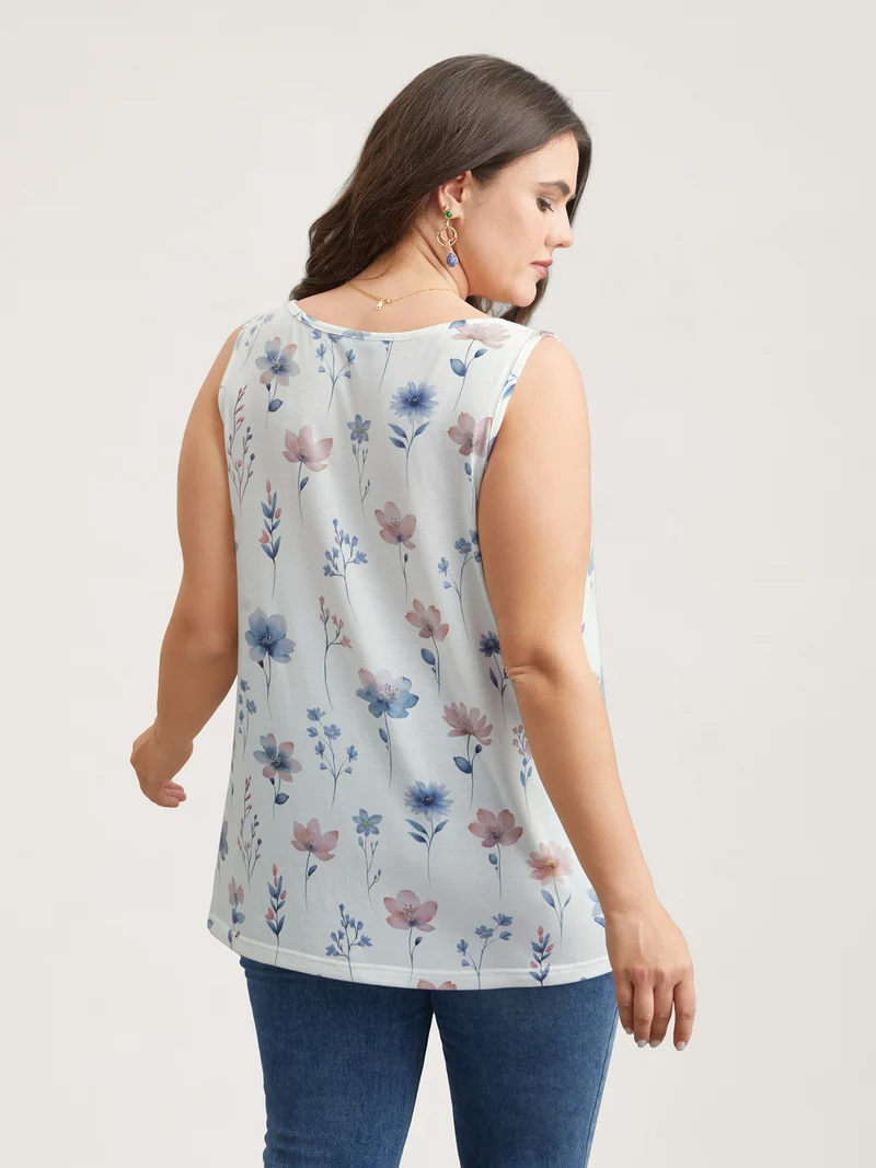 Stretchy Floral Print Fitted Vest
