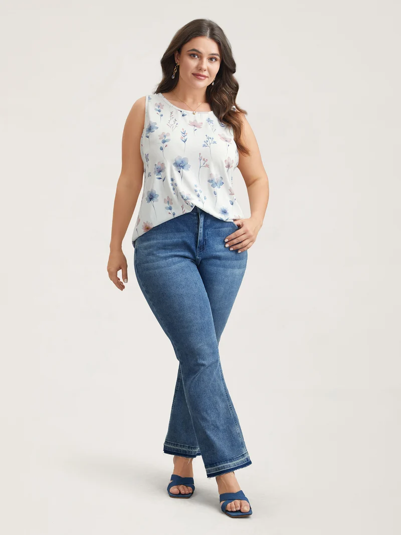 Stretchy Floral Print Fitted Vest