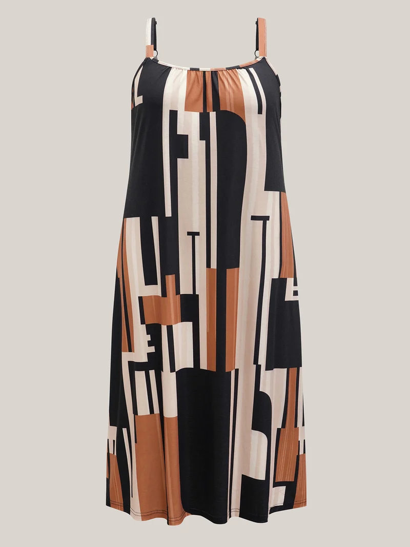 Abstract Print Pockets Cami Midi Dress