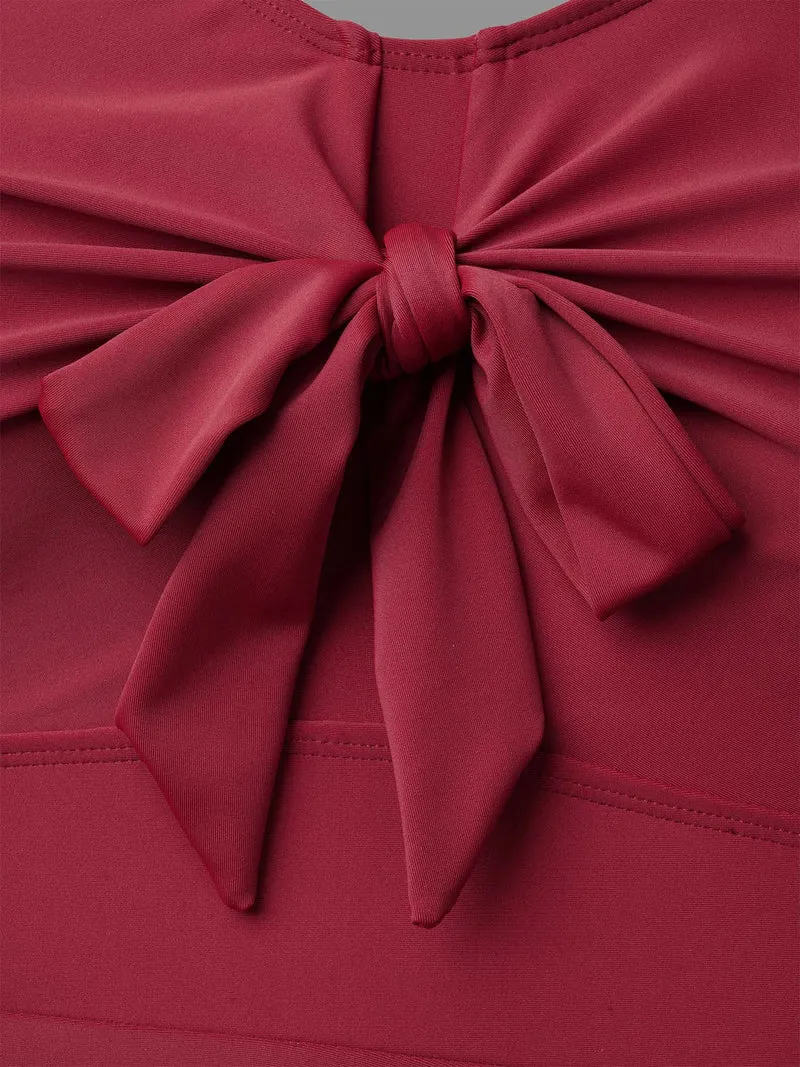 Front-Tie Bow Flutter Sleeve Gathered Swim Dress