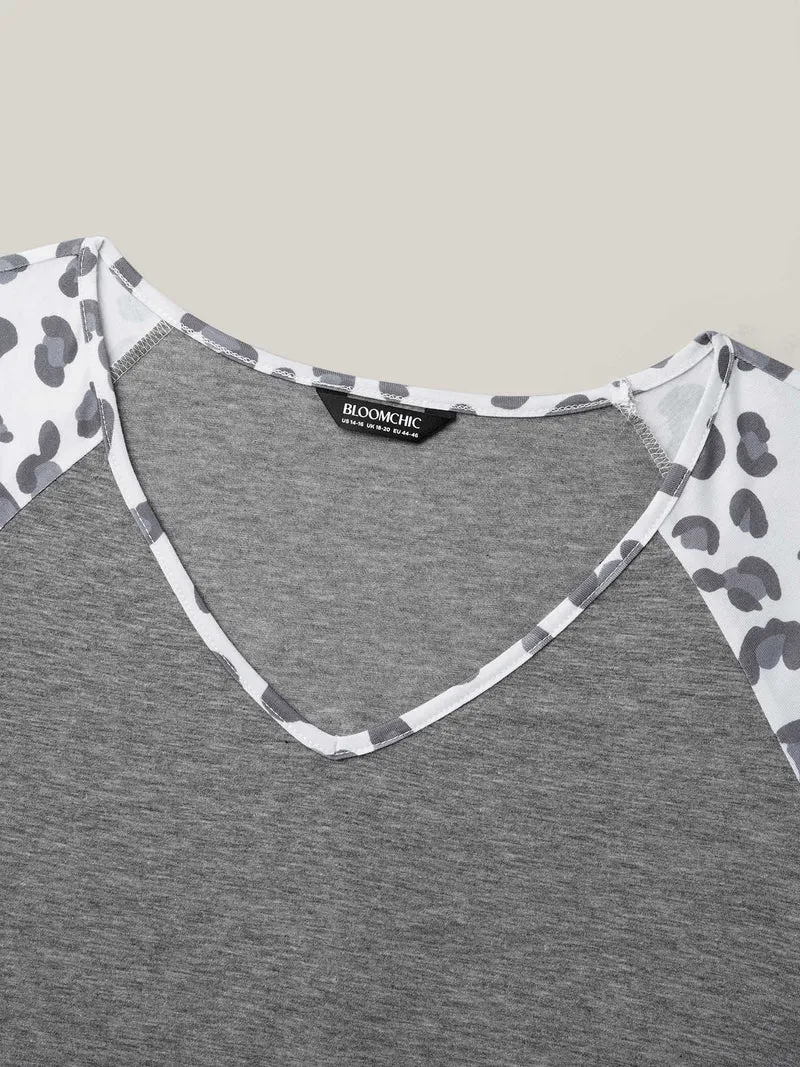 Leopard Print Heather Contrast V-Neck T-Shirt