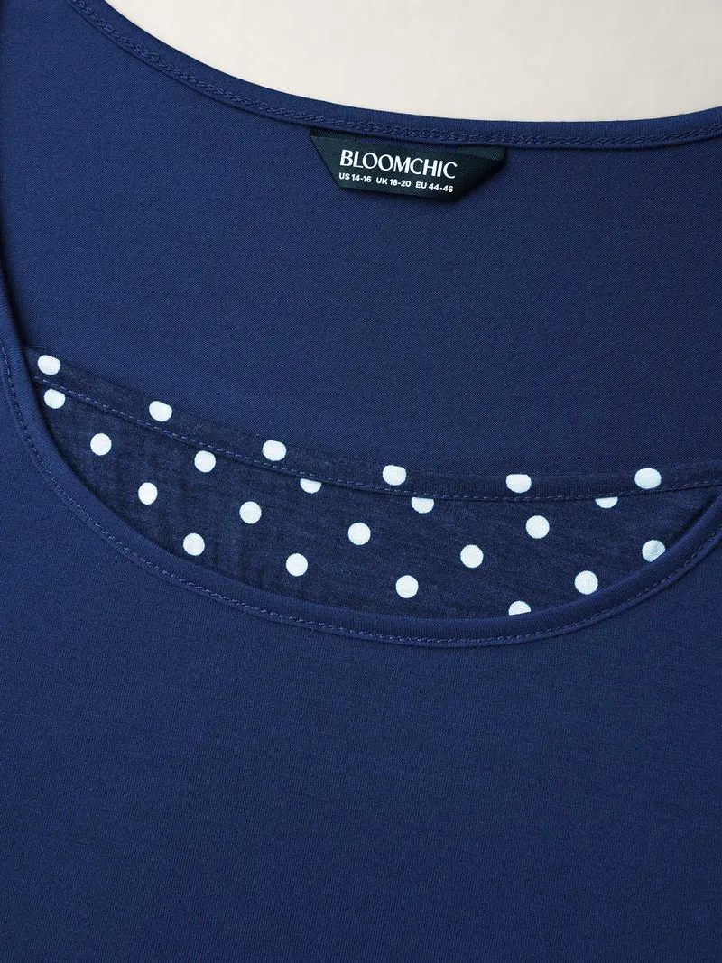 Mixed Fabric Polka Dots Patchwork T-Shirt