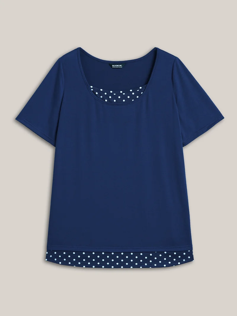 Mixed Fabric Polka Dots Patchwork T-Shirt