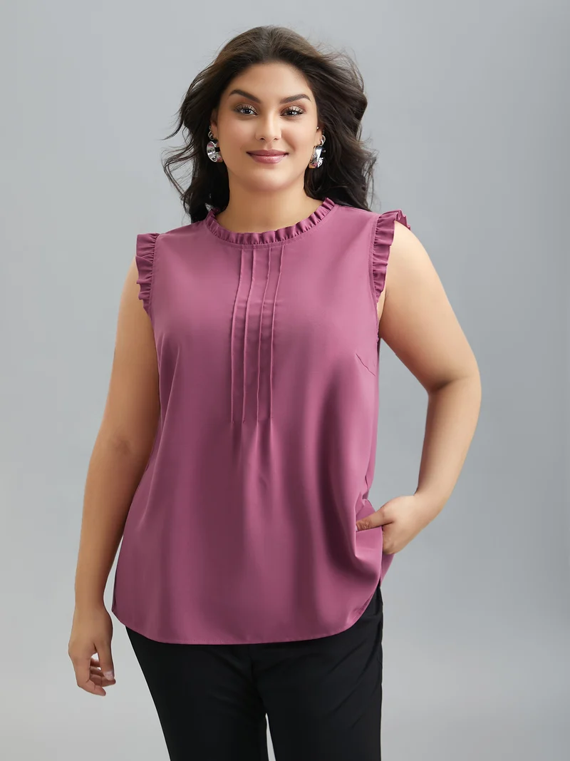 Ruffled Spliced Tucked Seam Vest