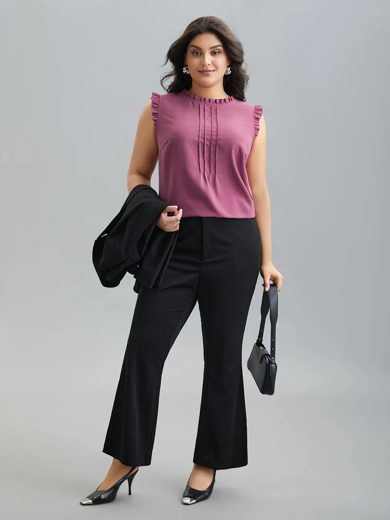 Ruffled Spliced Tucked Seam Vest