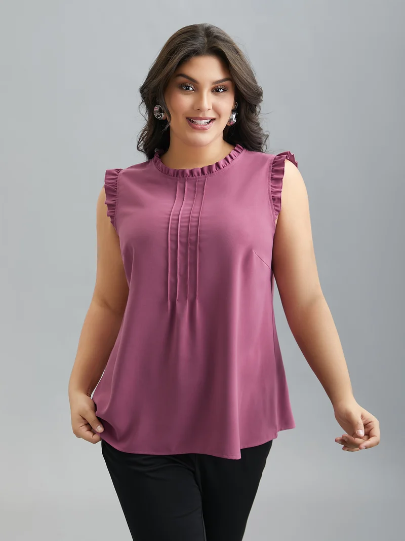 Ruffled Spliced Tucked Seam Vest