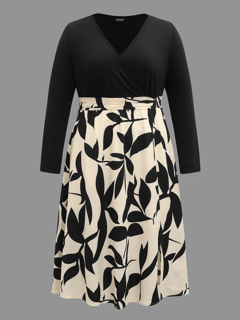 Color Block Printed Skirt Pockets Midi Dress