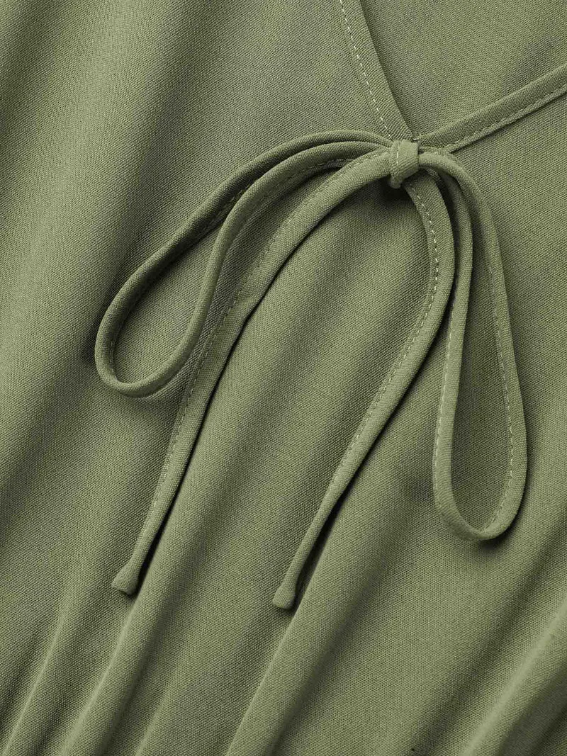 Lantern Sleeve V-Neck Tiered Midi Dress