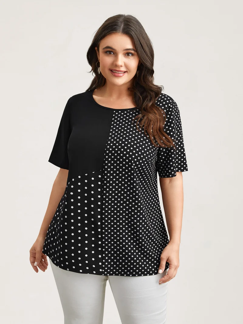 Polka Dot Panelled A-Line Shirt