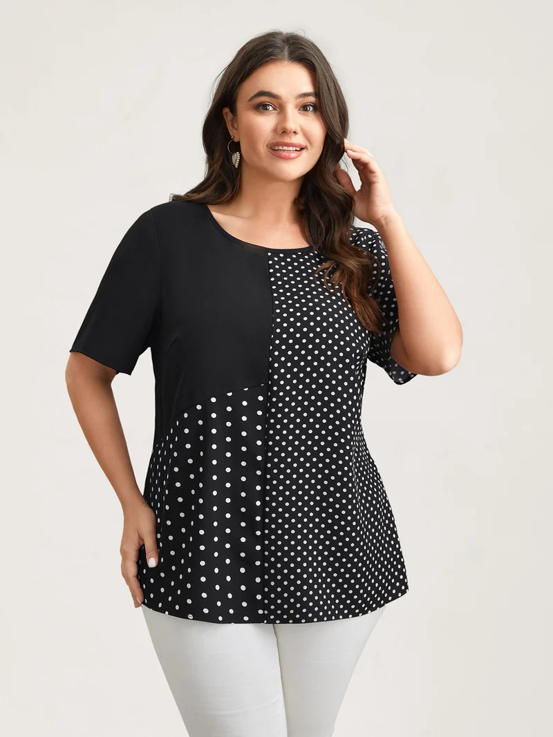 Polka Dot Panelled A-Line Shirt