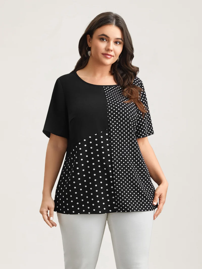 Polka Dot Panelled A-Line Shirt