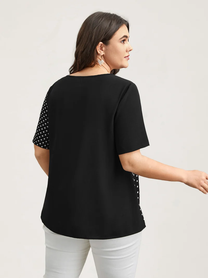 Polka Dot Panelled A-Line Shirt