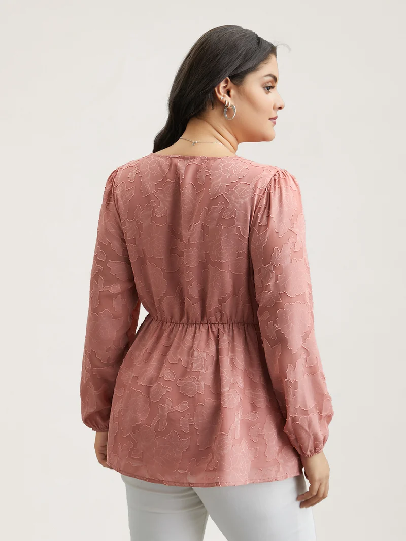 Textured Waist-Cinched Lined Button Shirt