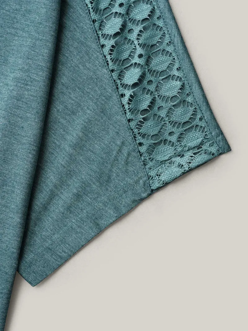 Lace Sleeve V-Neck T-Shirt