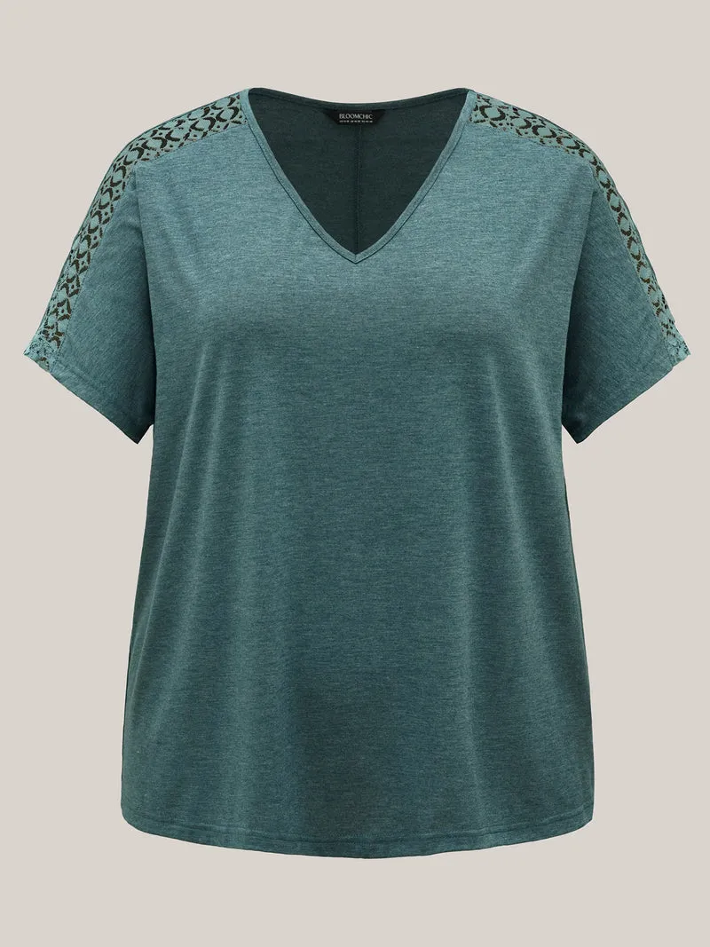 Lace Sleeve V-Neck T-Shirt