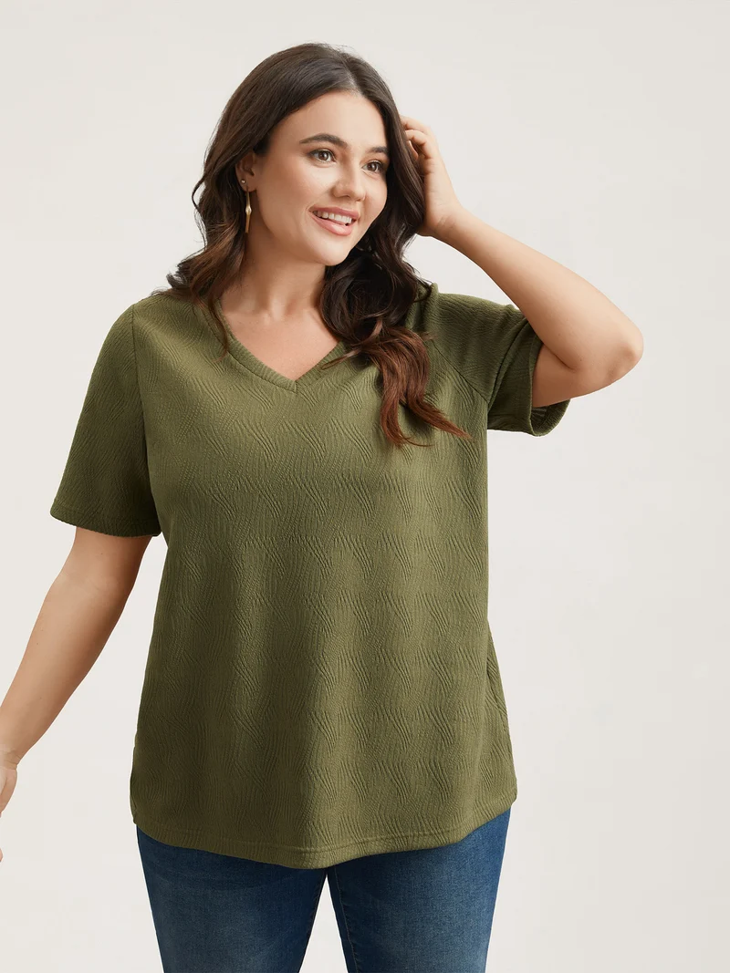 Textured V-Neck Half Sleeve T-Shirt