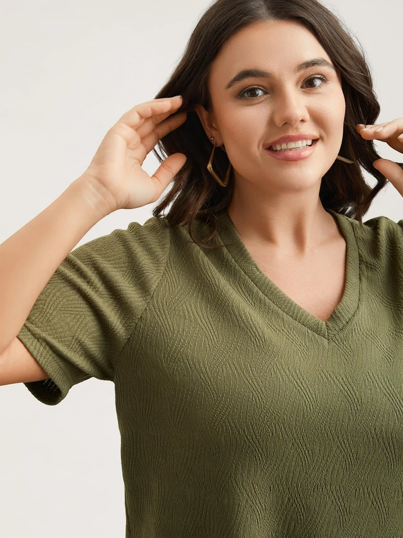 Textured V-Neck Half Sleeve T-Shirt