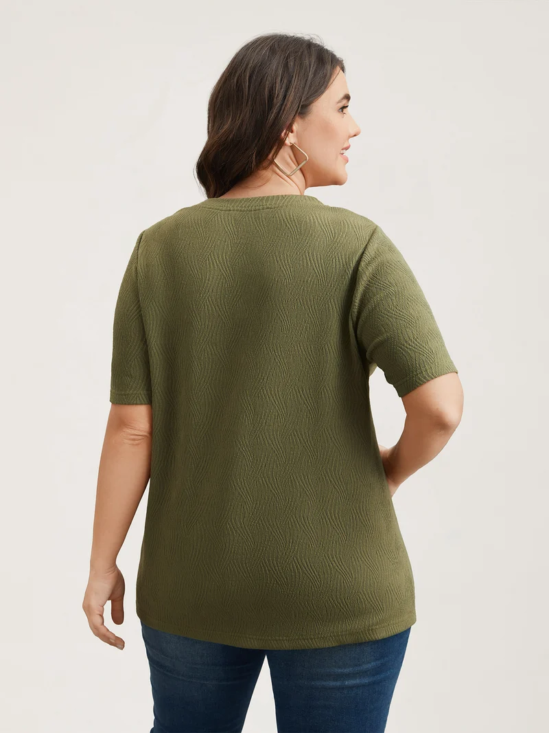 Textured V-Neck Half Sleeve T-Shirt
