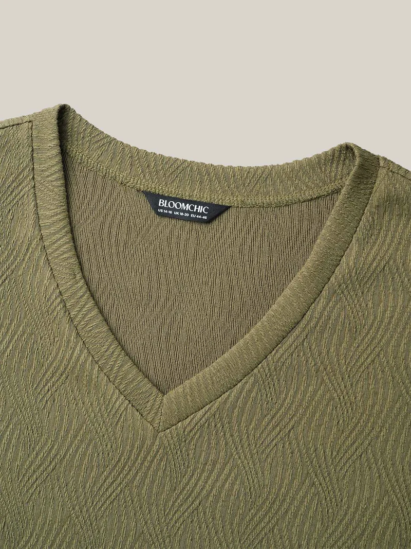 Textured V-Neck Half Sleeve T-Shirt