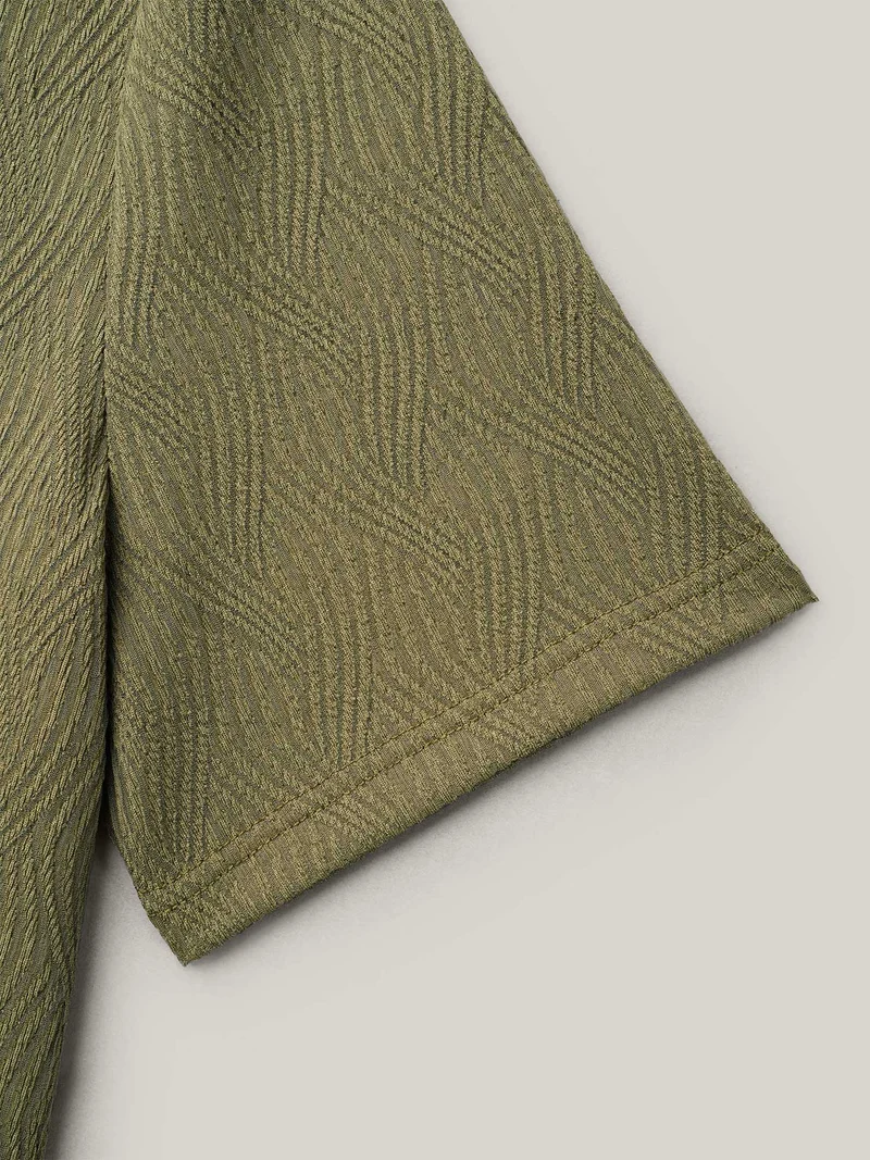 Textured V-Neck Half Sleeve T-Shirt