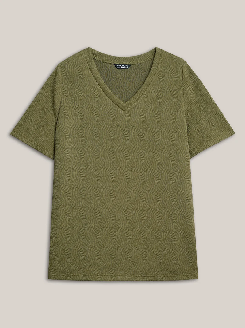 Textured V-Neck Half Sleeve T-Shirt