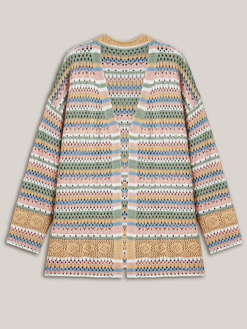 Striped Color Contrast Cut-Out Cardigan