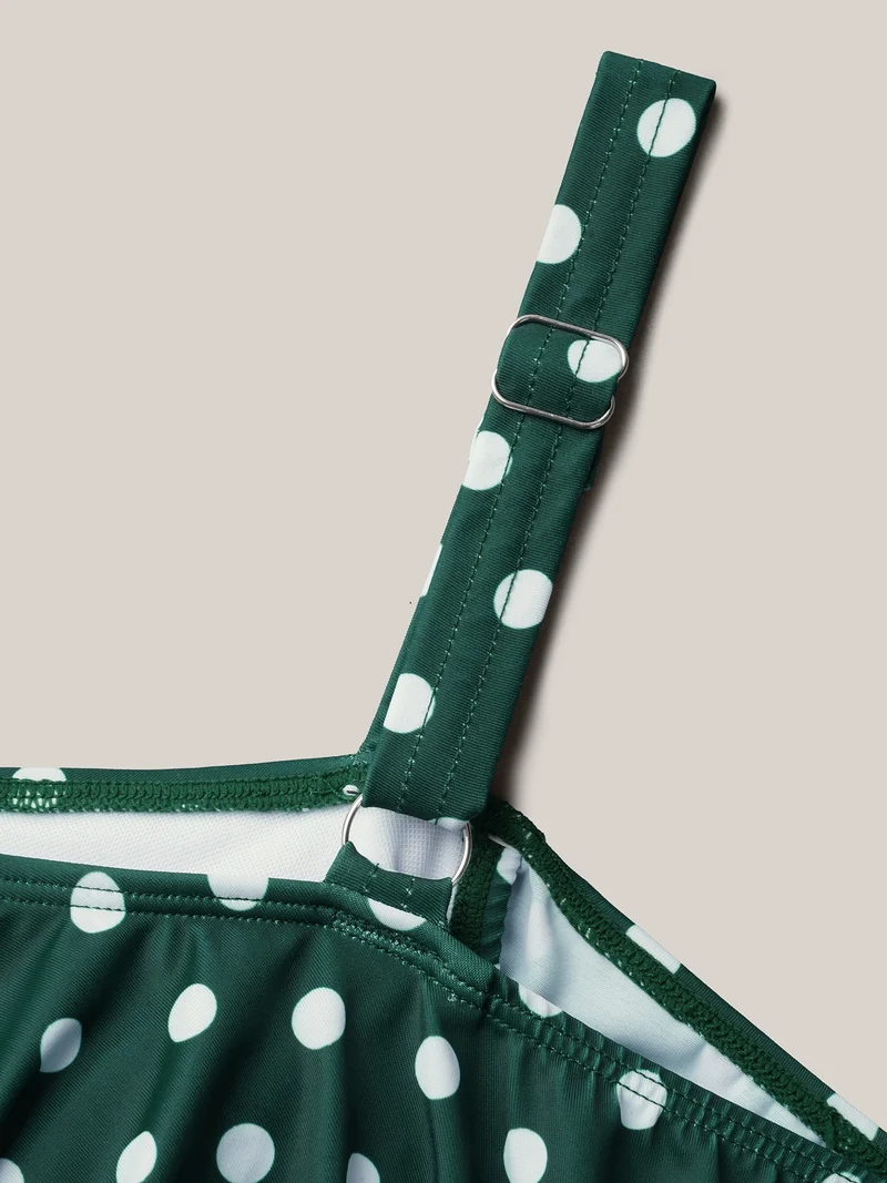 Cold-Shoulder Polka Dot Ruffle One-Piece Swimsuit