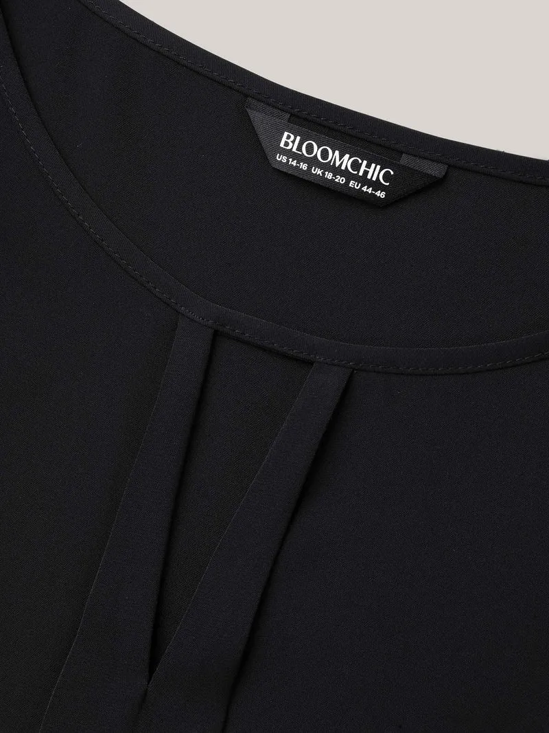 Sheer Textured Sleeve Neck Cut-Out Shirt