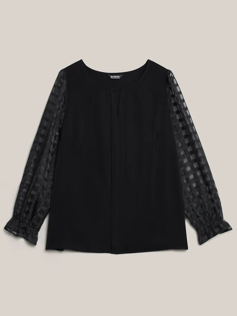 Sheer Textured Sleeve Neck Cut-Out Shirt