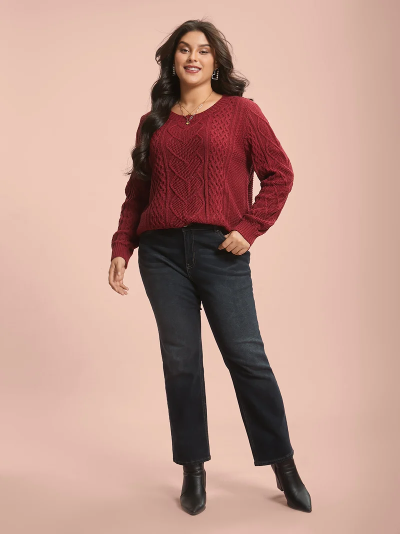 Crew Neck Split Hem Textured Pullover