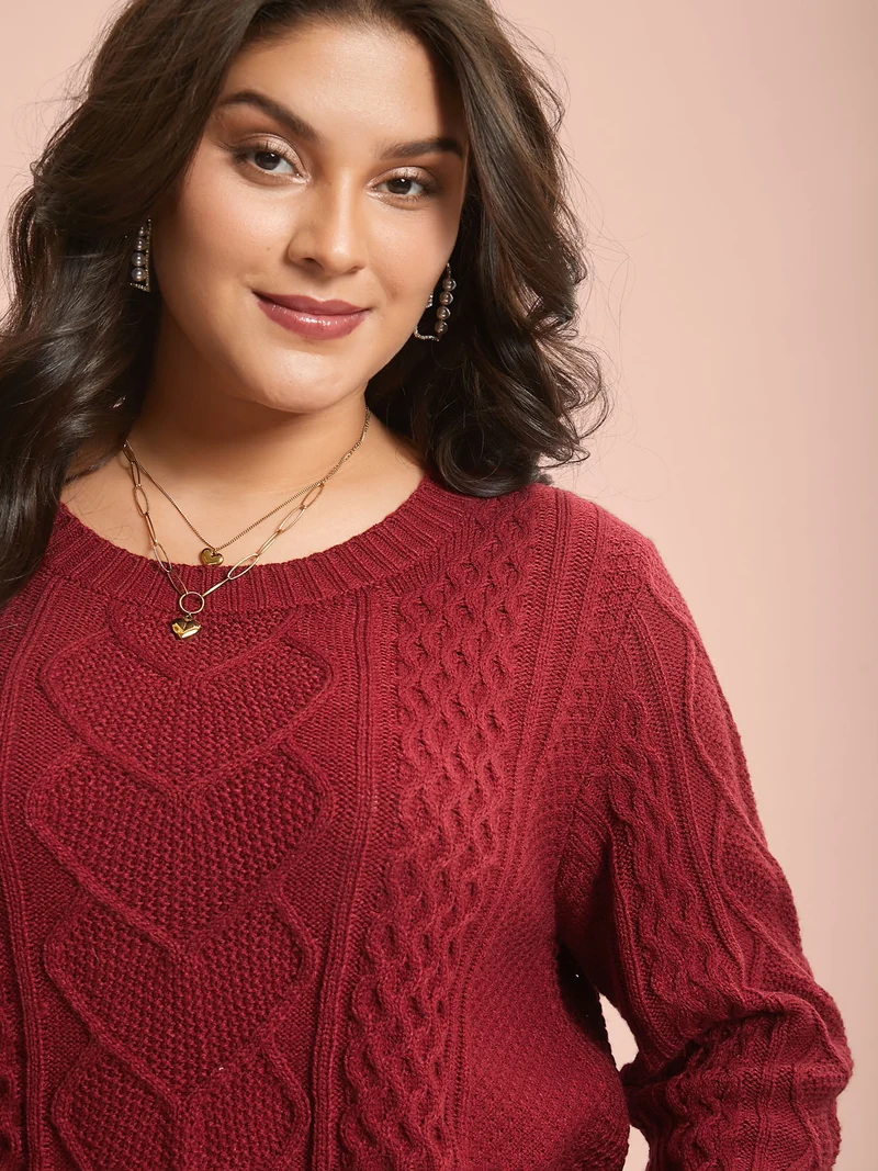 Crew Neck Split Hem Textured Pullover