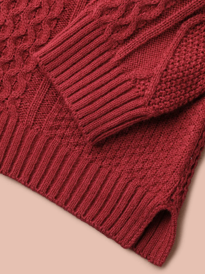 Crew Neck Split Hem Textured Pullover