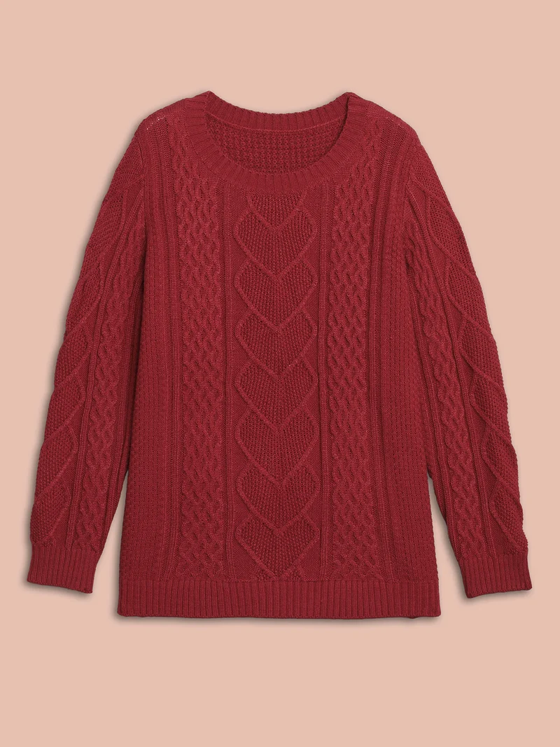 Crew Neck Split Hem Textured Pullover