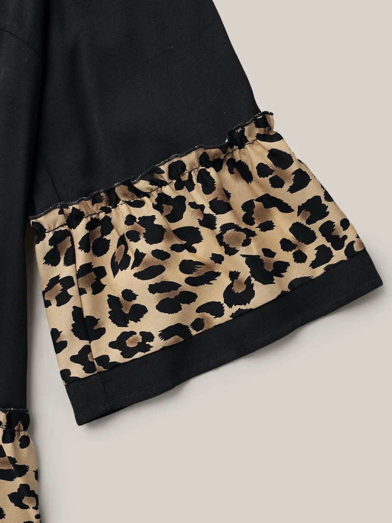 Leopard Print Patchwork Tiered Blouse