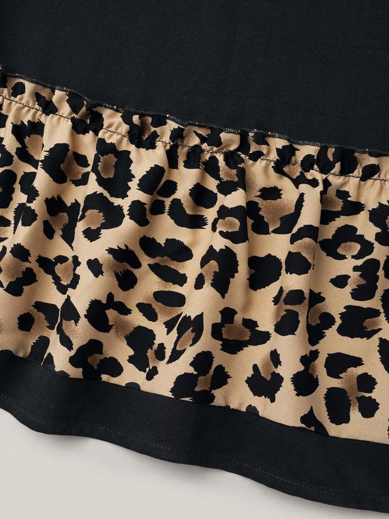 Leopard Print Patchwork Tiered Blouse