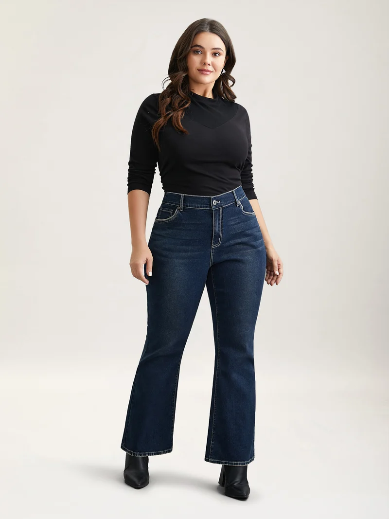 Whiskered Stretchy Waist Bootcut Jeans