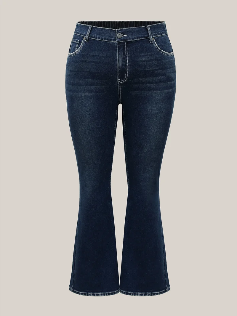 Whiskered Stretchy Waist Bootcut Jeans